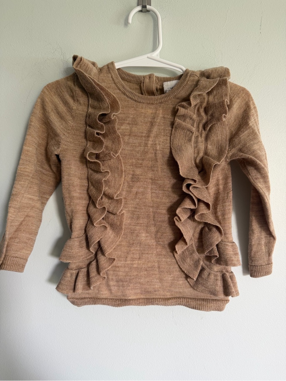 H&M Girls Ruffle Wool Front Knit Sweater - Tan